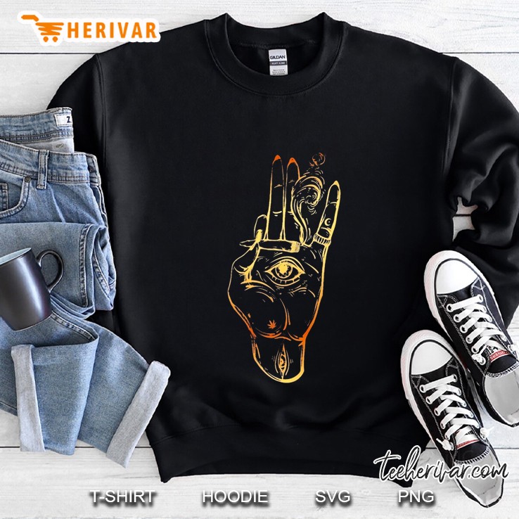 Hand With An Eye In The Middle Of The Palm Holding A Weed Joint Sweatshirt