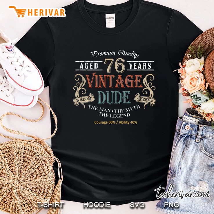 Premium Quality Aged 76 Years Vintage Wisdom Dude Experience The Man The Myth The Legend Shirt