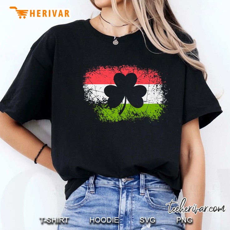 Hungarian Flag Shamrock Silhouette Grunge Version Ladies Tee
