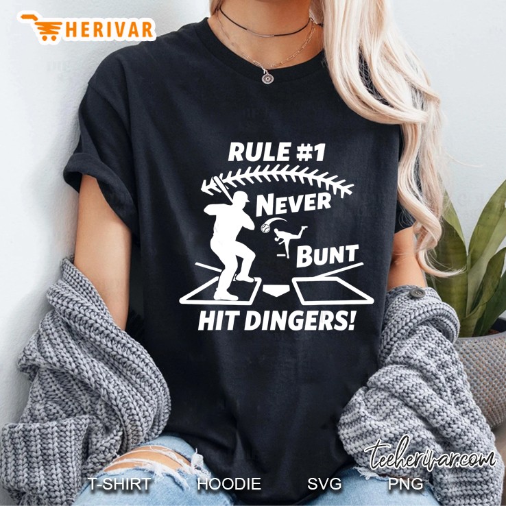 Rule #1 Never Bunt Hit Dingers Baseball Players Silhouette Version Ladies Tee