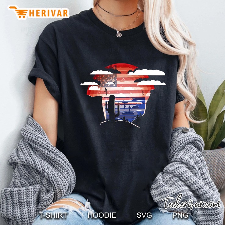Southwestern Desert Saguaro Cactus American Flag Version Ladies Tee
