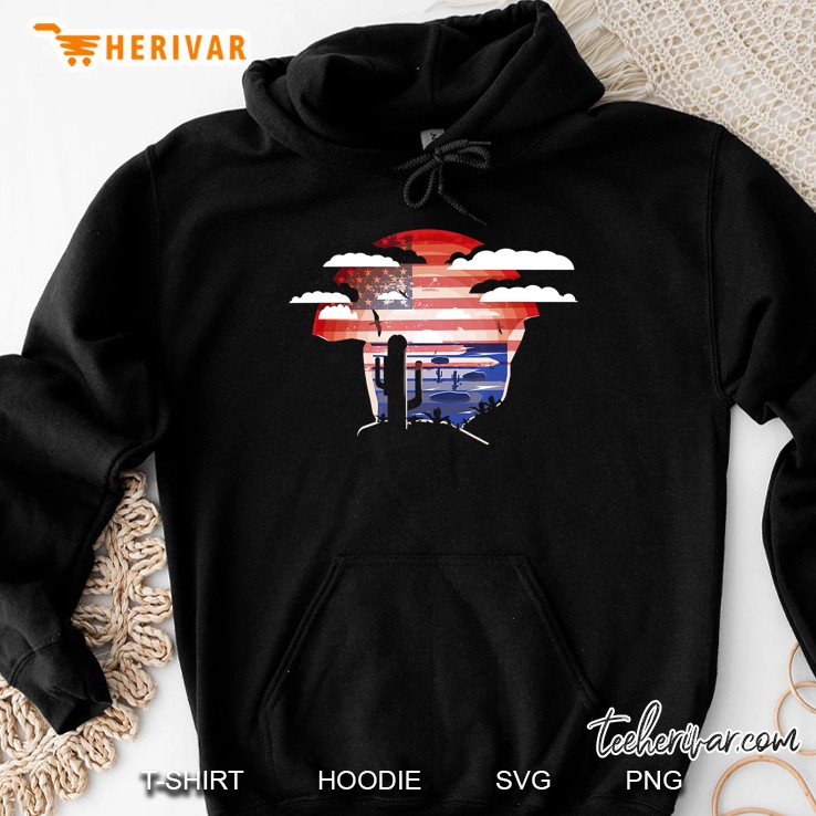 Southwestern Desert Saguaro Cactus American Flag Version Hoodie