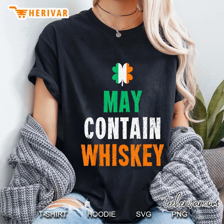 May Contain Whiskey Irish Flag Four Leaf Clover Version Ladies Tee