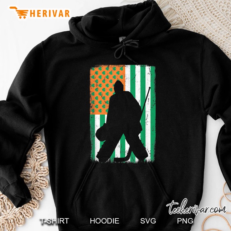 Ice Hockey Goalie Silhouette Shamrock American Flag Version Hoodie