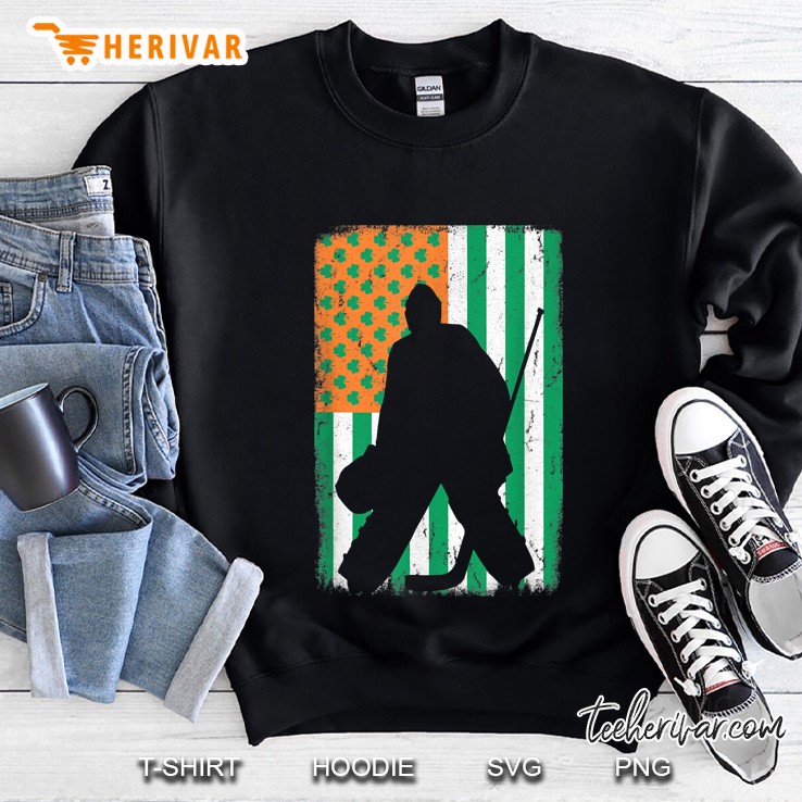 Ice Hockey Goalie Silhouette Shamrock American Flag Version Sweatshirt