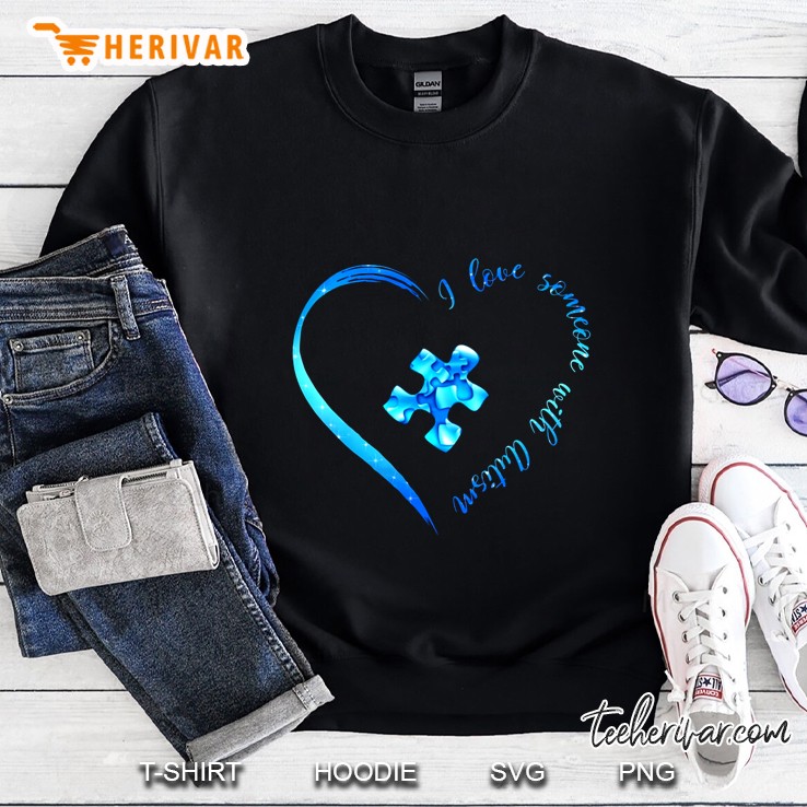 I Love Someone With Autism Blue Puzzle Piece In Heart Version Sweatshirt