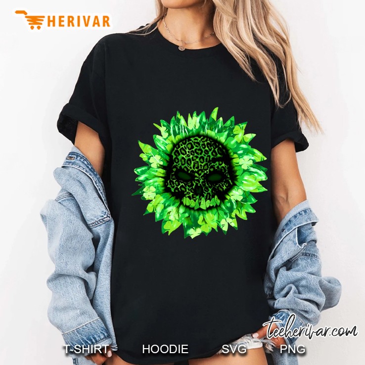 Green Leopard Skull And Four Leaf Clover Sunflower Version Ladies Tee