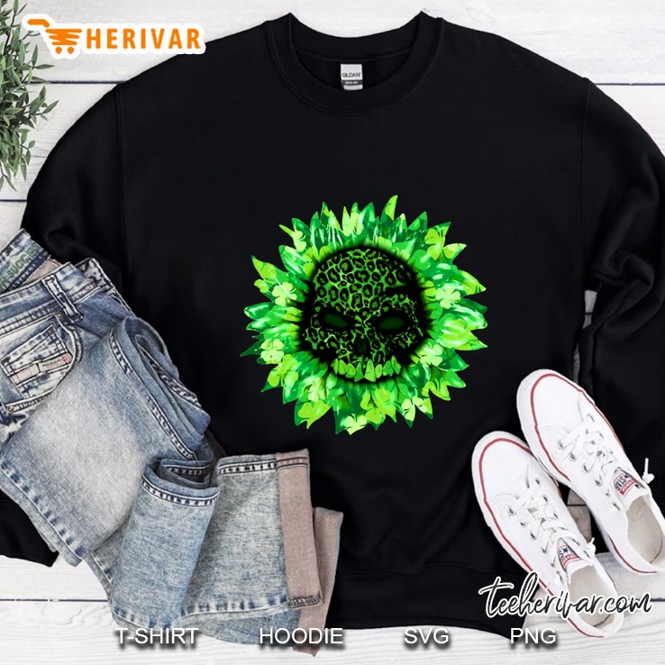 Green Leopard Skull And Four Leaf Clover Sunflower Version Sweatshirt