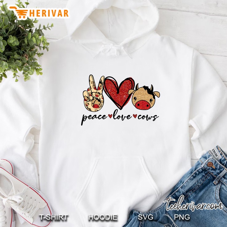 Peace Love Cows Peace Sign Hand Red Heart And Cute Cow Head Version Hoodie
