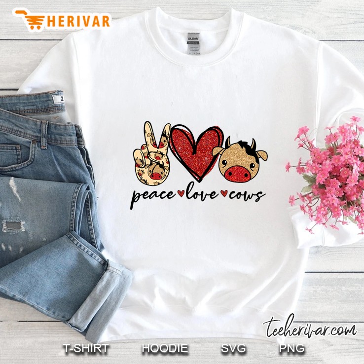 Peace Love Cows Peace Sign Hand Red Heart And Cute Cow Head Version Sweatshirt