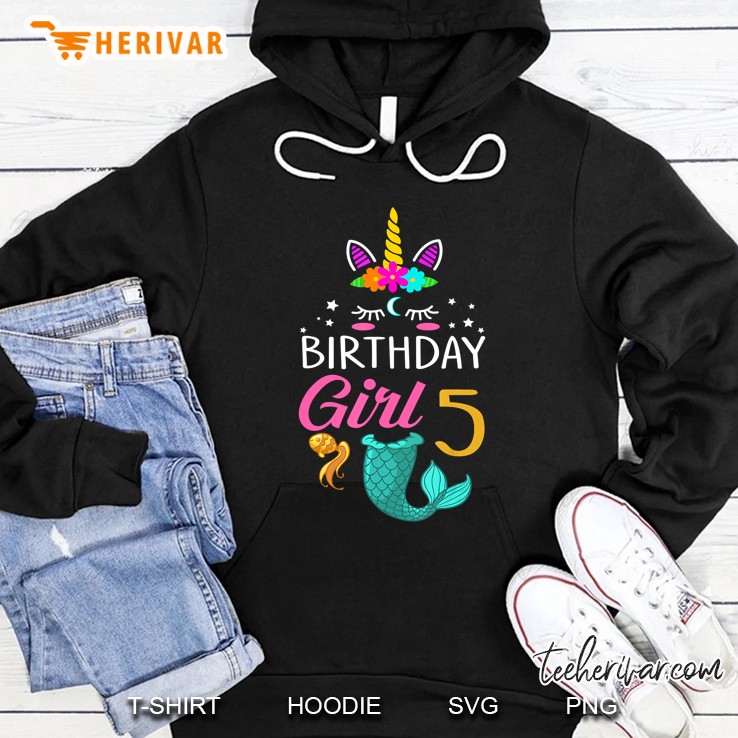 5Th Birthday Girl Unicorn Mermaid Tail Hoodie