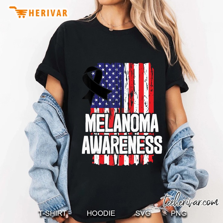 Melanoma Awareness American Flag Ladies Tee