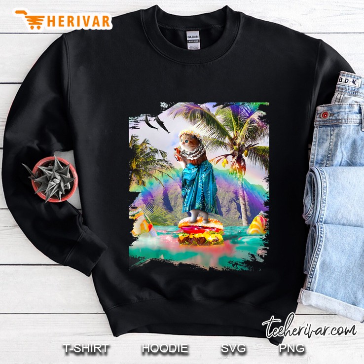 Aloha Cat Surfing Cheeseburger Burger Sweatshirt