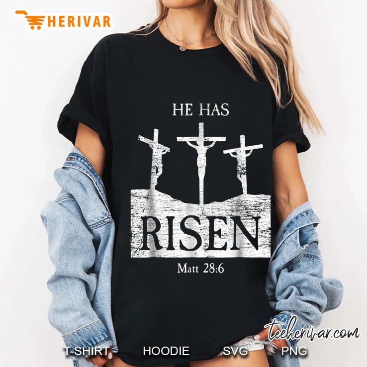 He Has Risen Jesus Matthew 286 Easter Bible Verse Ladies Tee