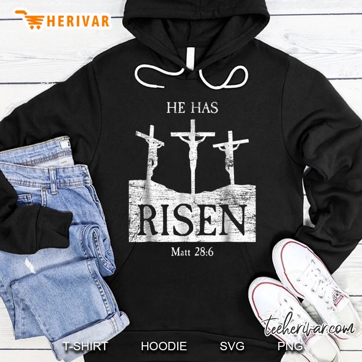 He Has Risen Jesus Matthew 286 Easter Bible Verse Hoodie