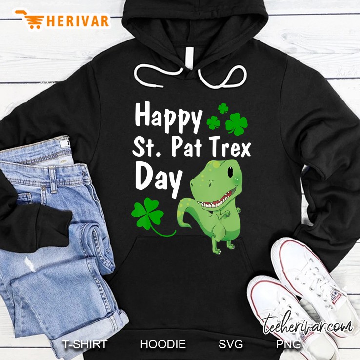 Happy St Pat Trex Day Cute T-Rex Four Leaf Clover Version Hoodie