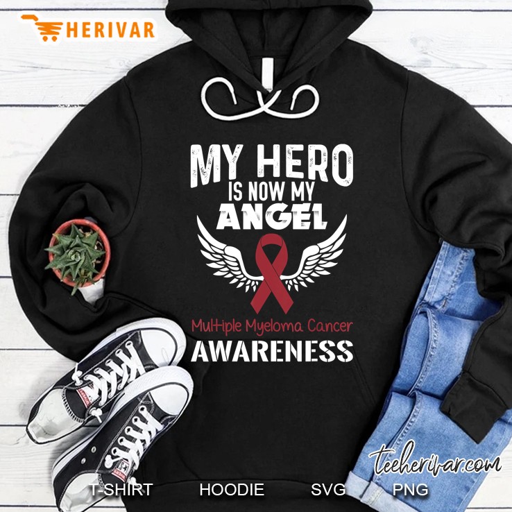 My Hero Is My Angel Multiple Myeloma Cancer Awareness Red Ribbon An Angel Wings Version Mugs