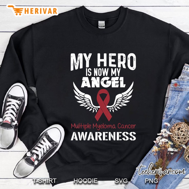 My Hero Is My Angel Multiple Myeloma Cancer Awareness Red Ribbon An Angel Wings Version Mugs