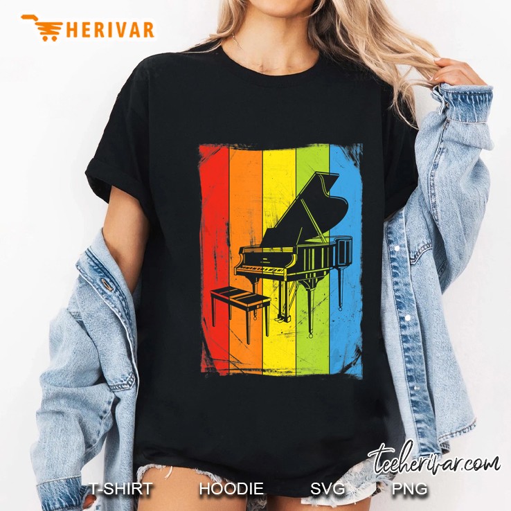 Rainbow Grand Piano Instrument Distressed Picture Graphic Ladies Tee