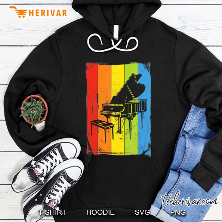 Rainbow Grand Piano Instrument Distressed Picture Graphic Hoodie