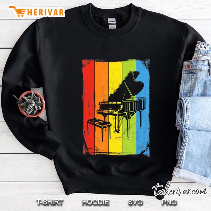 Rainbow Grand Piano Instrument Distressed Picture Graphic Sweatshirt