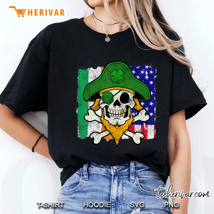 St Patricks Day Pirate Skull Crossbones Irish Usa Flag Hoodie