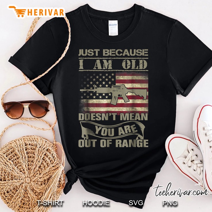 Just Because I'm Old Doesn't Mean You're Out Of Range Gun American Flag Version Shirt