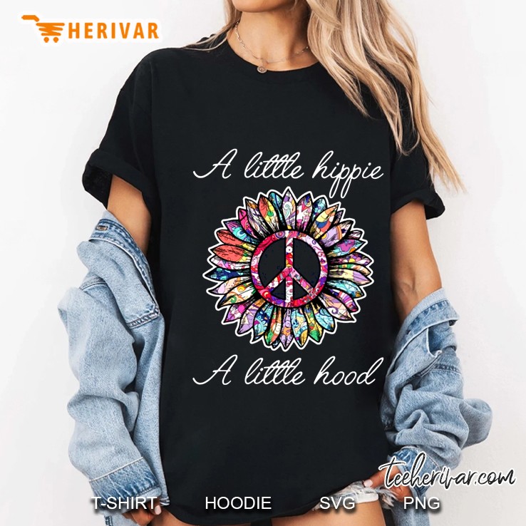 A Little Hippie A Little Hood Colorful Peace Sign Sunflower Version Ladies Tee