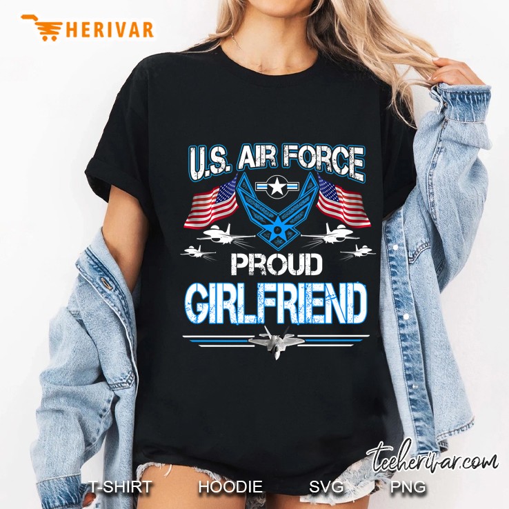 US Air Force Proud Girlfriend American Flag Version Ladies Tee