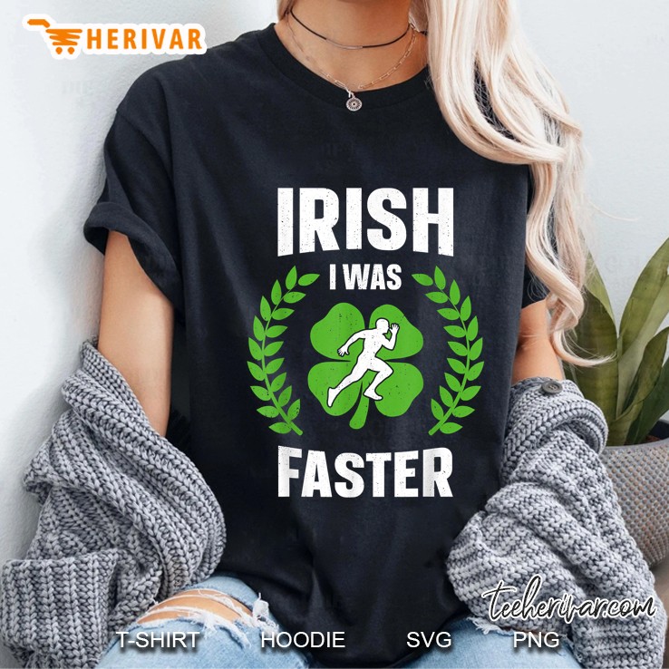 Irish I Was Faster Runner Silhouette Four Leaf Clover Version Ladies Tee