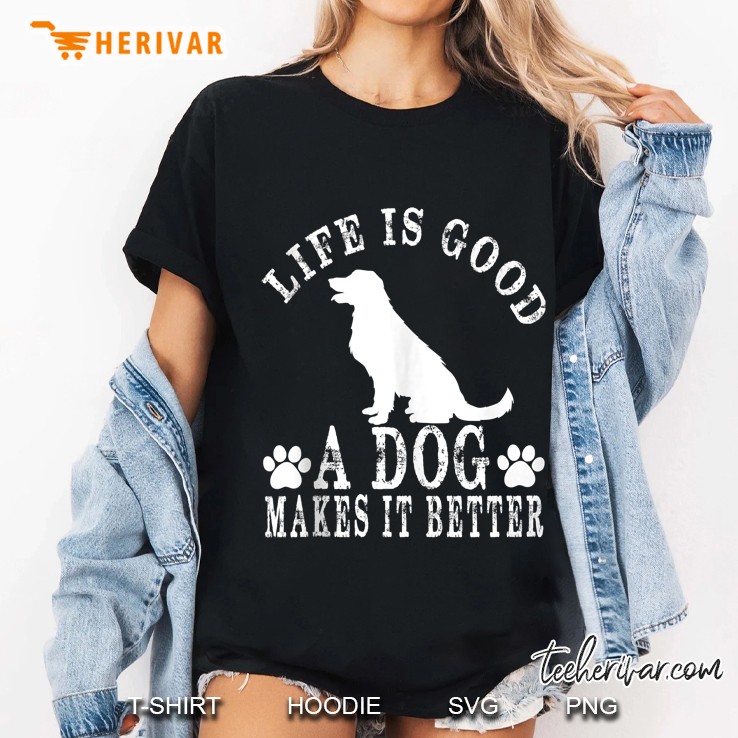 Life Is Good A Dog Makes It Better Golden Retriever Silhouette Version Ladies Tee