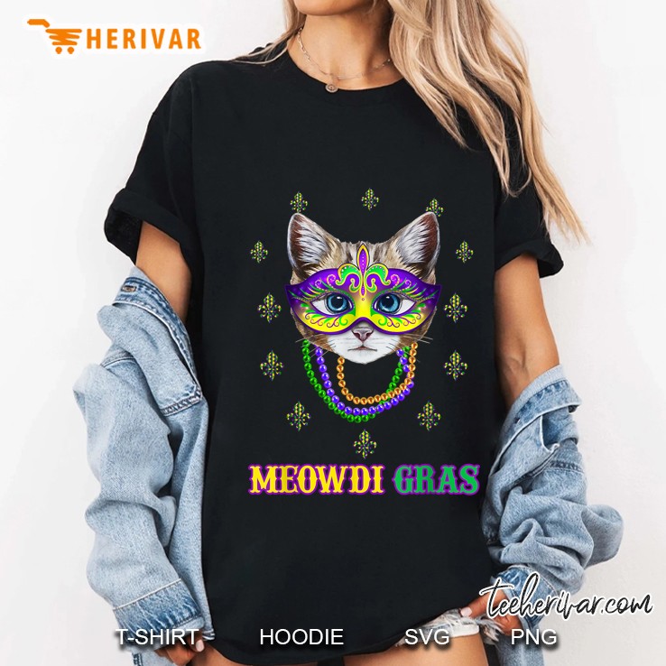 Meowdi Gras Mardi Gras Cat Version Ladies Tee