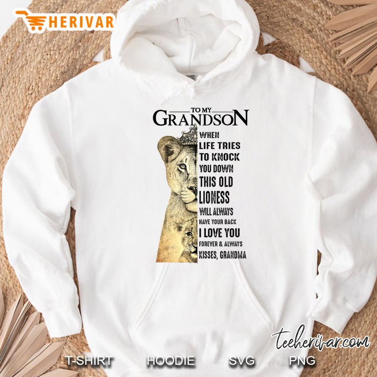 To My Grandson When Life Tries To Knock You Down This Old Lioness Will Always Have Your Back Hoodie