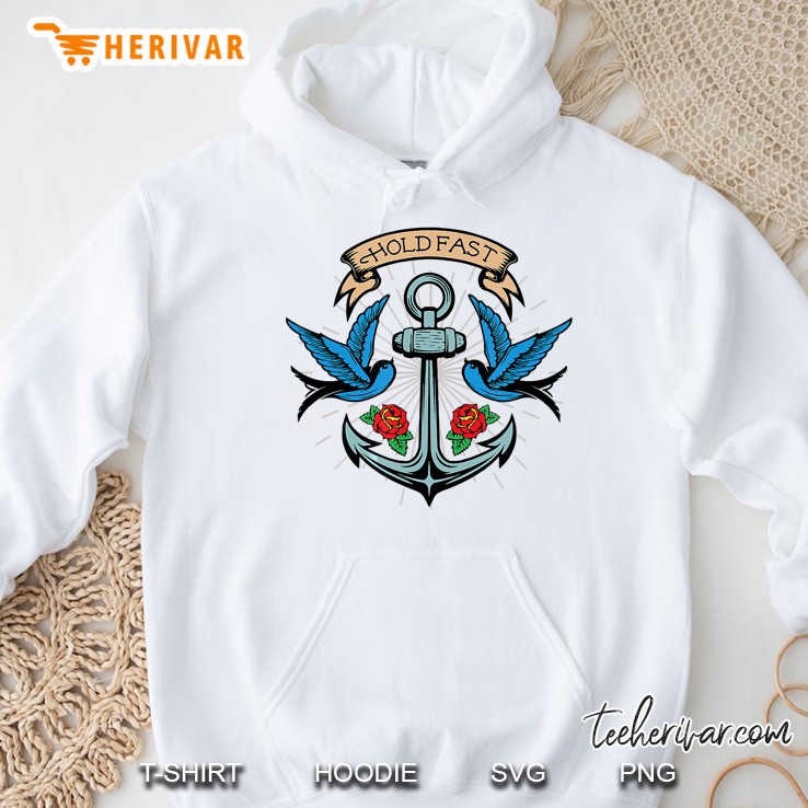 Hold Fast Anchor Sparrow Rose Tattoo-Inspired Hoodie