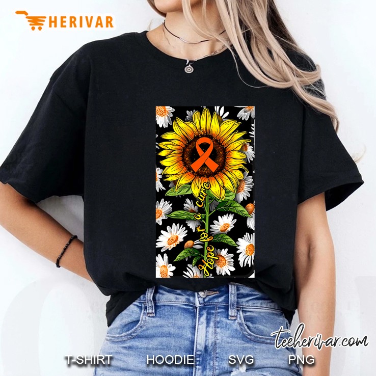 Hope For A Cure Orange Ribbon Sunflower Among Daisies Version Ladies Tee