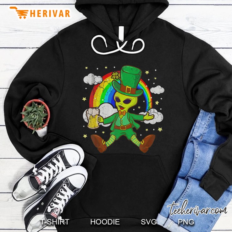 Leprechaun Alien Drinking Beer Rainbow Grunge Version Hoodie