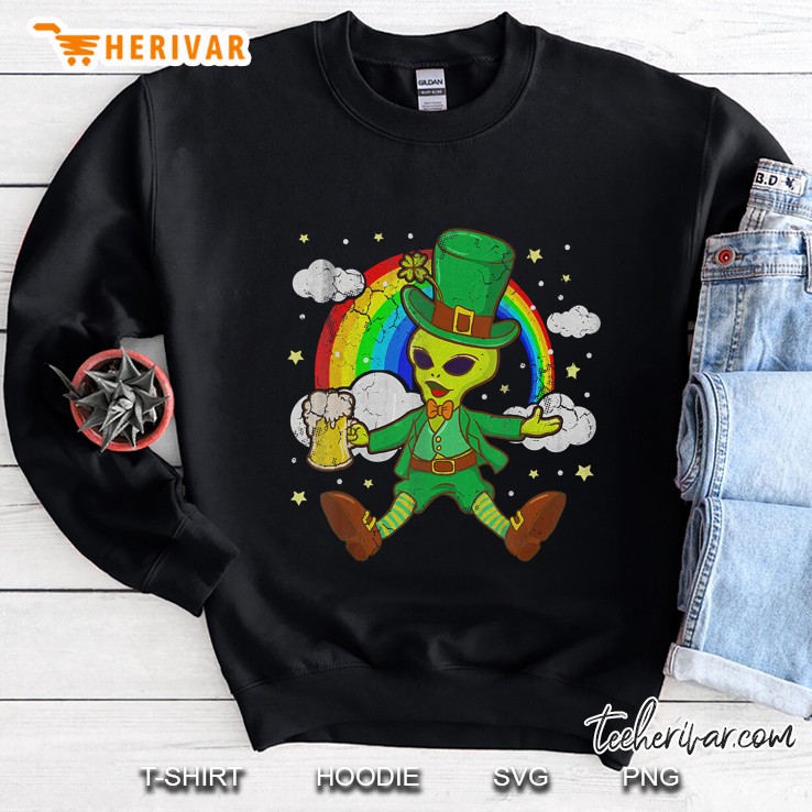 Leprechaun Alien Drinking Beer Rainbow Grunge Version Sweatshirt