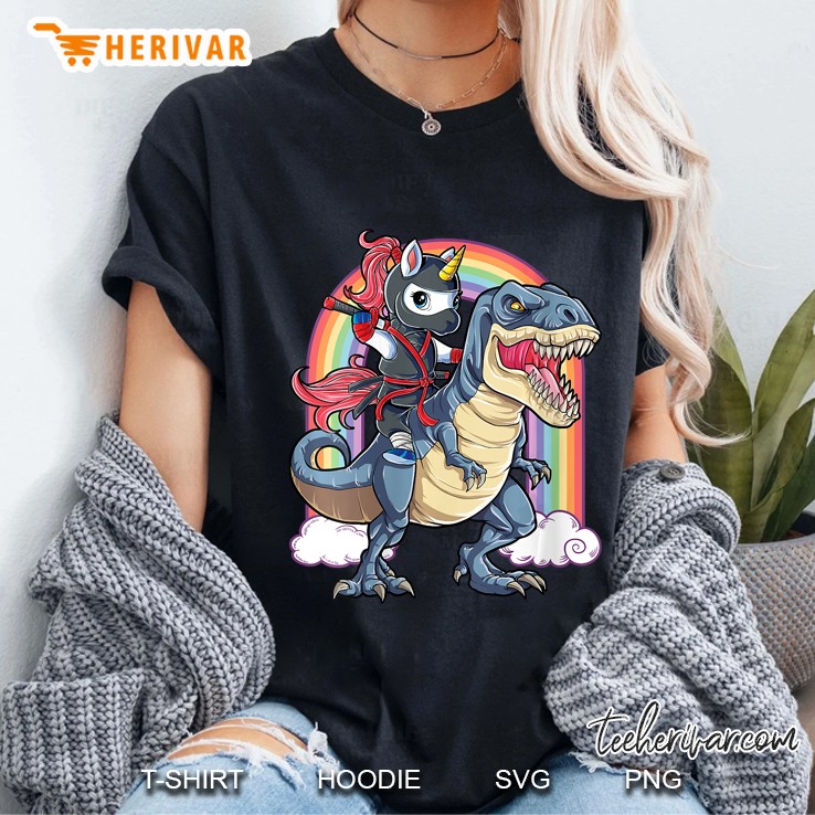 Ninja Unicorn Riding Dinosaur T Rex Ladies Tee