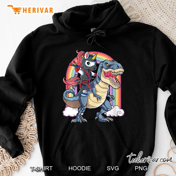 Ninja Unicorn Riding Dinosaur T Rex Hoodie