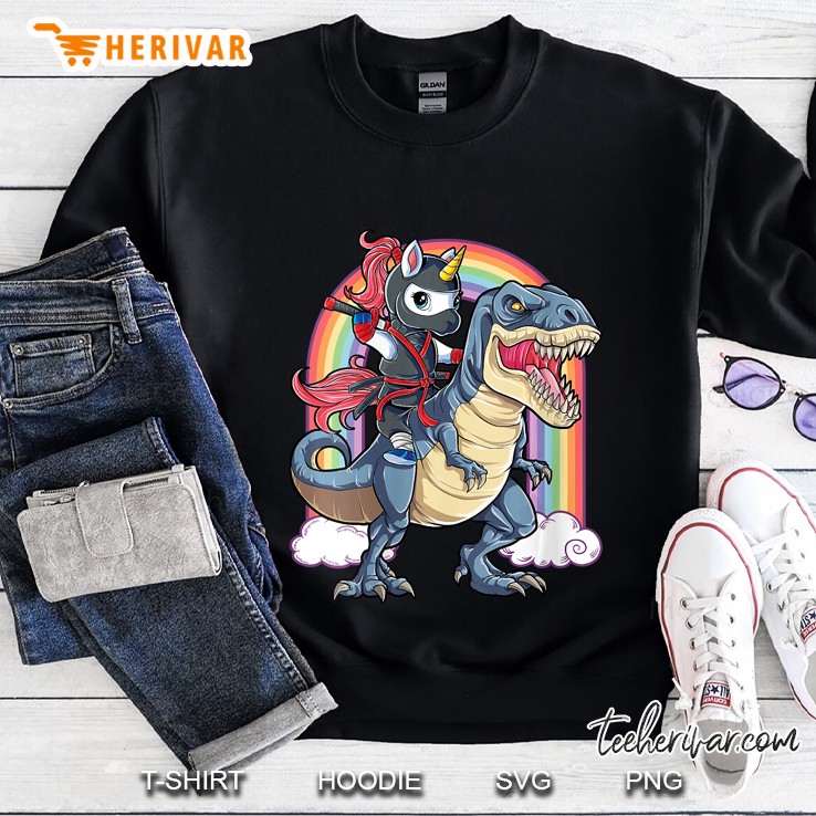 Ninja Unicorn Riding Dinosaur T Rex Sweatshirt