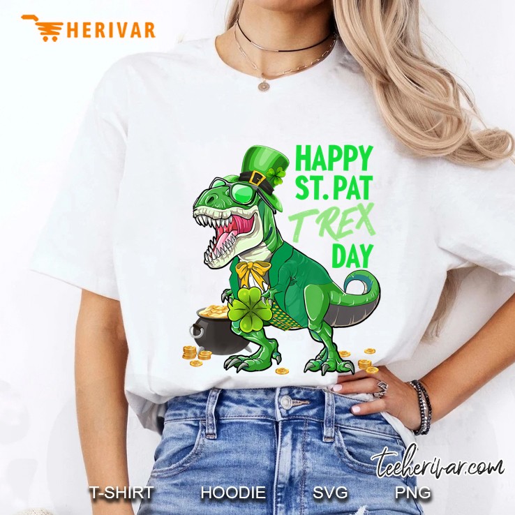 Happy St. Pat T-Rex Day Dinosaur St. Patricks Day Shamrock White Version Ladies Tee