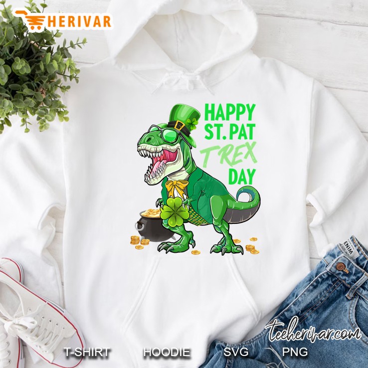 Happy St. Pat T-Rex Day Dinosaur St. Patricks Day Shamrock White Version Hoodie
