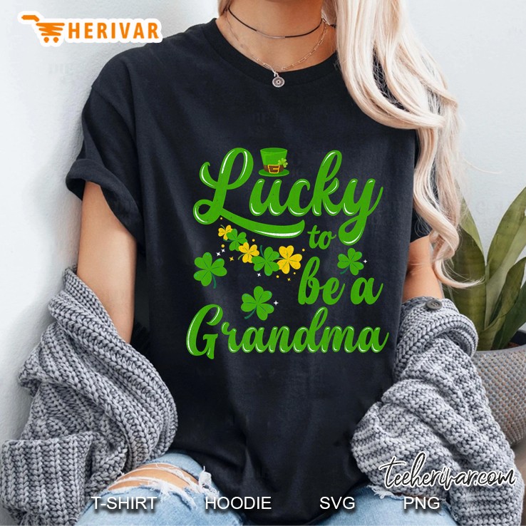 Lucky To Be A Grandma Leprechaun Hat And Shamrock Version Ladies Tee