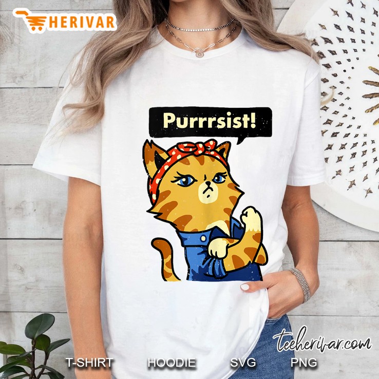 Purrsist Resist Persist Funny Pussy Cat White Version Ladies Tee