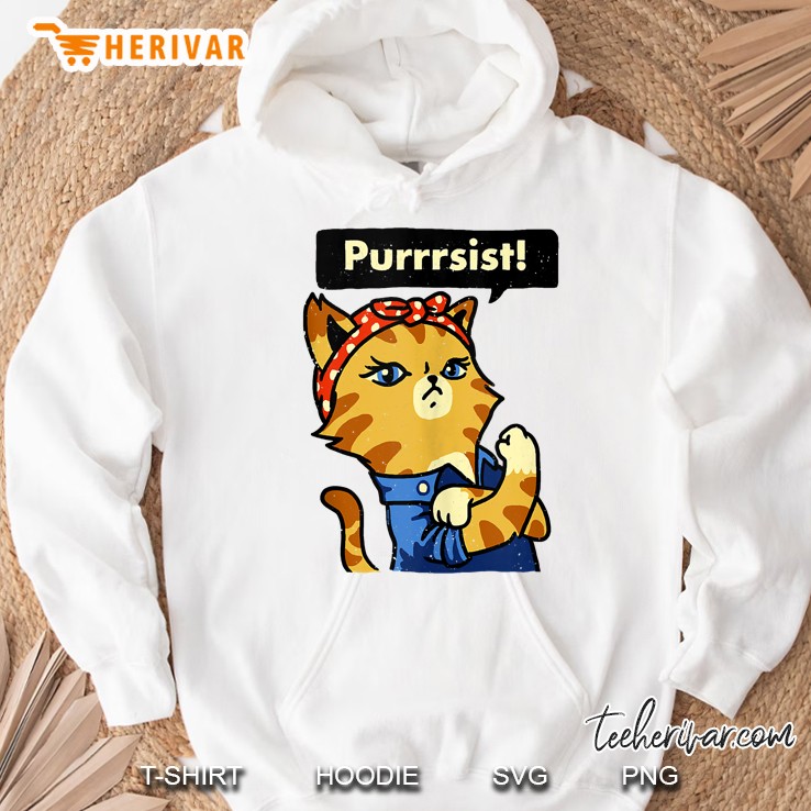 Purrsist Resist Persist Funny Pussy Cat White Version Hoodie