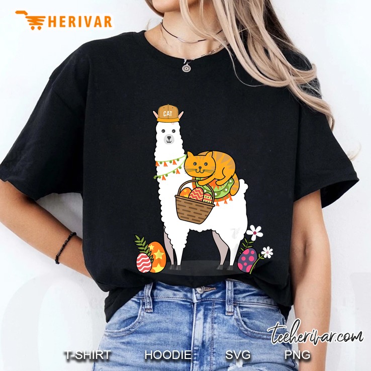 Cat Riding Llama Hunting Egg Ladies Tee