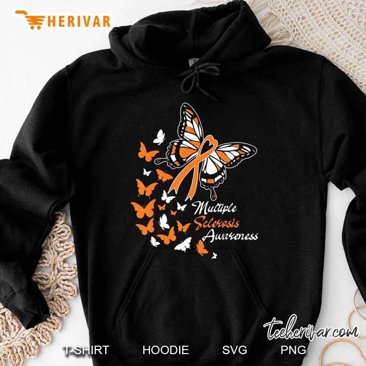 Multiple Sclerosis Awareness Orange Ribbon Butterflies Version Hoodie