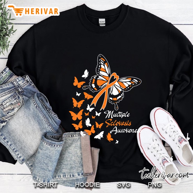 Multiple Sclerosis Awareness Orange Ribbon Butterflies Version Sweatshirt