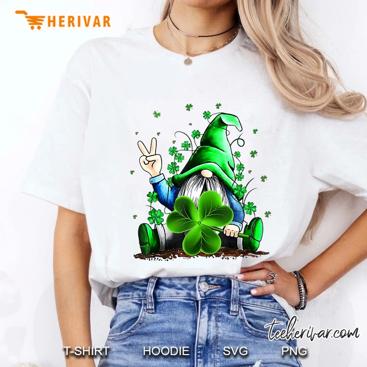 Happy St Patricks Day Gnome Holding Irish Shamrock Ladies Tee