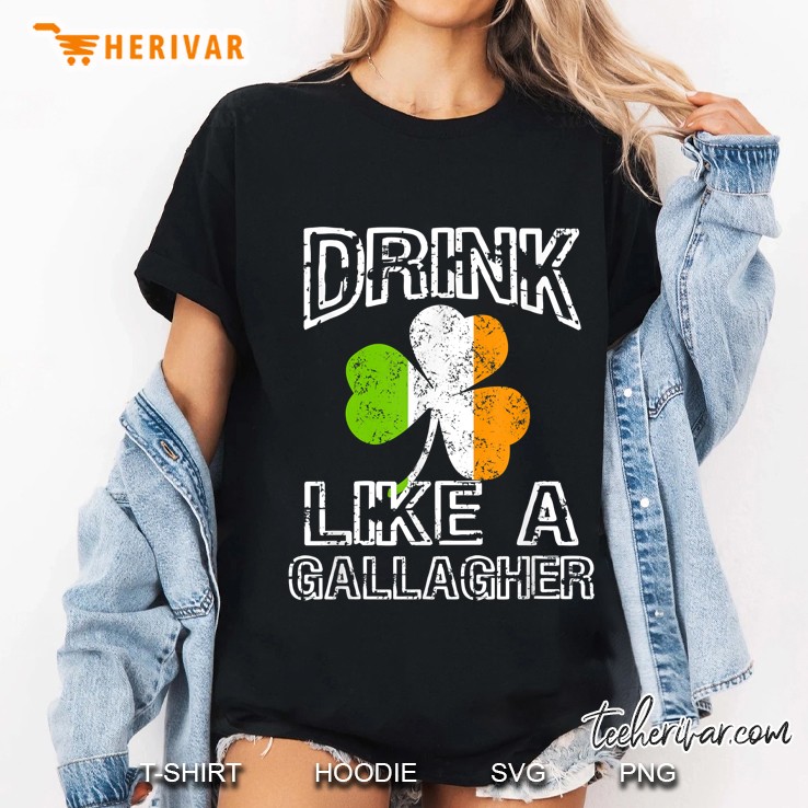 Drink Like A Gallagher Irish Flag Shamrock Version Ladies Tee